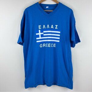 Greece Flag Blue and White Casual Cotton V-neck T-Shirt Men's Size XXL